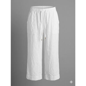 Land 'n Sea White Linen Rayon Blend Elastic Waist Wide Leg Crop Pants 2X